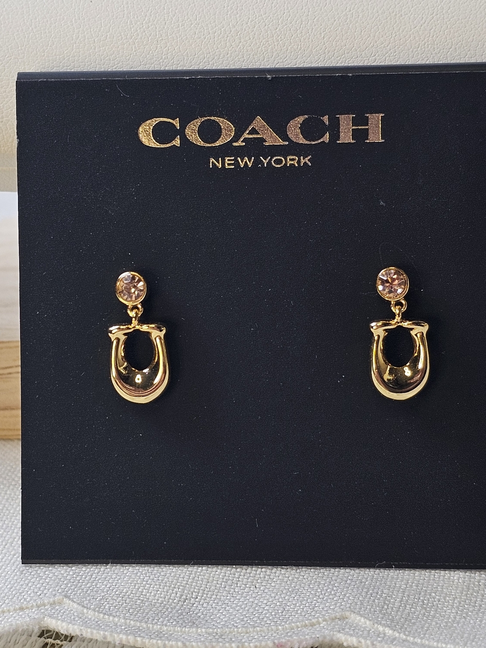 Coach Signature C Drop Earrings Gold-Tone Drop Earrings New On Card
